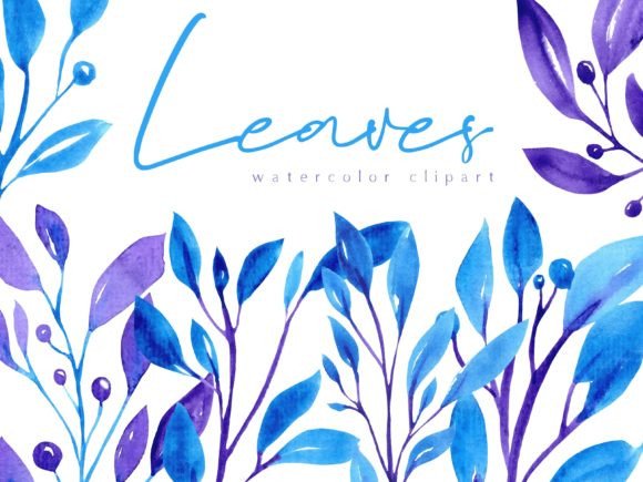 Download Blue&amp;purple Watercolor Leaves Clipart - Leaves clipart Collection