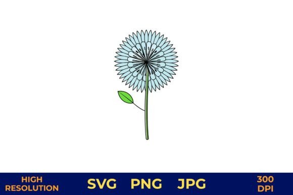 Download Blue Dandelion with Solid Outline Leaves - Outline Collection