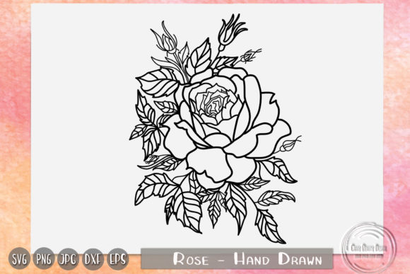Download Rose with Leaves, Rose Outline, Leaves - Outline Collection