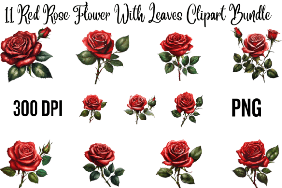 Download Red Rose Flower with Leaves Clipart Bund - Leaves clipart Collection