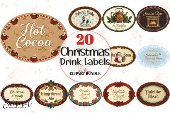 Download Vintage Christmas Oval Drink Labels PNG - Oval Collection