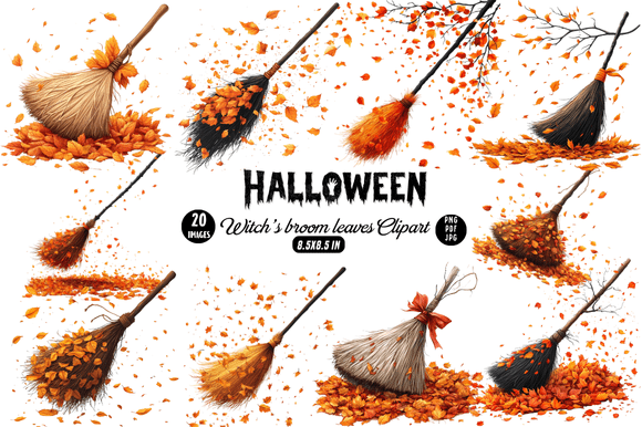 Download Halloween Witch’s Broom Leaves Clipart - Leaves clipart Collection